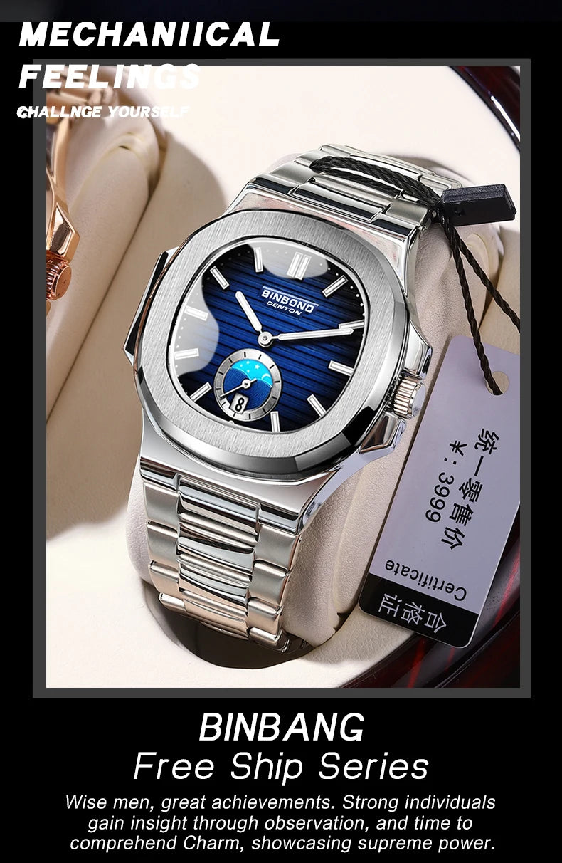 BINBOND Luxury Men Wristwatch Business Waterproof Luminous Date Man Watch Stainless Steel Men's Quartz Watches Relogio Masculino - Uknowucme