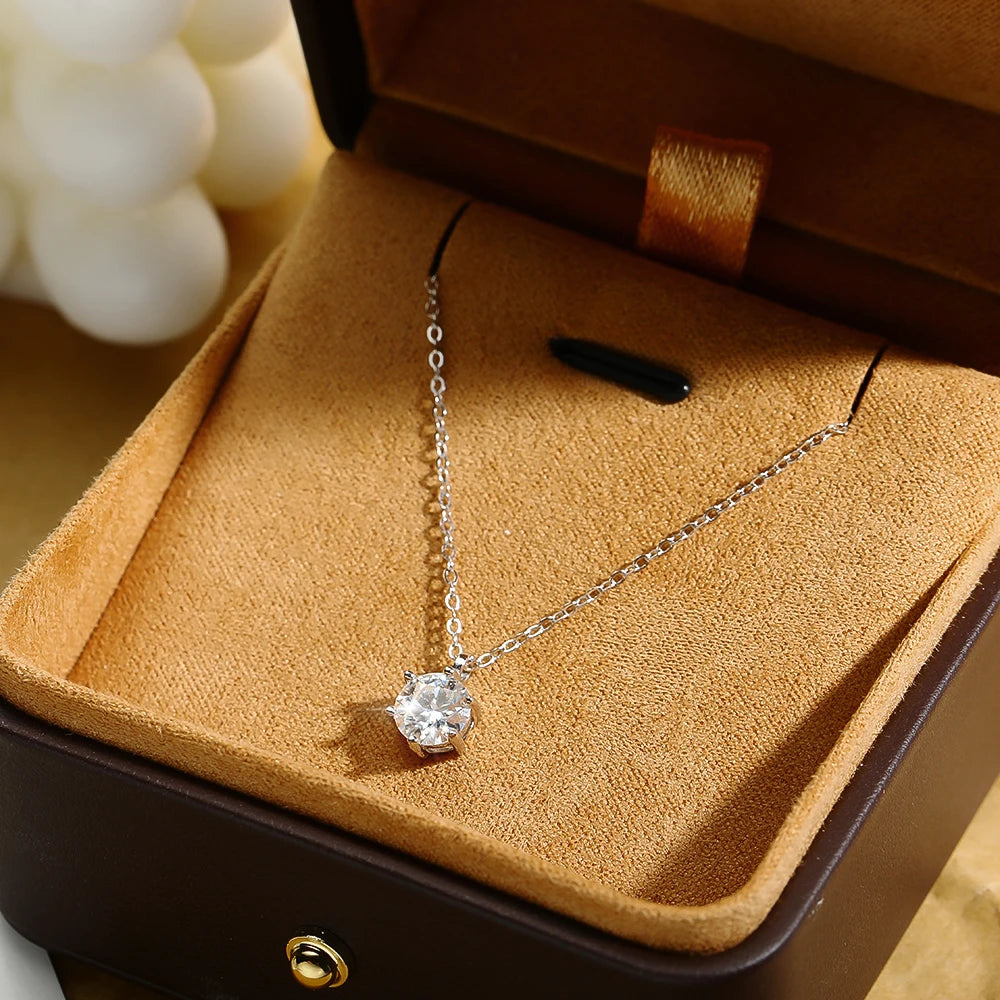 Real D Color 1 Carat Moissanite Pendant Necklace GRA Certificate for Women Wedding Bridal 100% S925 Sterling Silver Fine Jewelry - Uknowucme