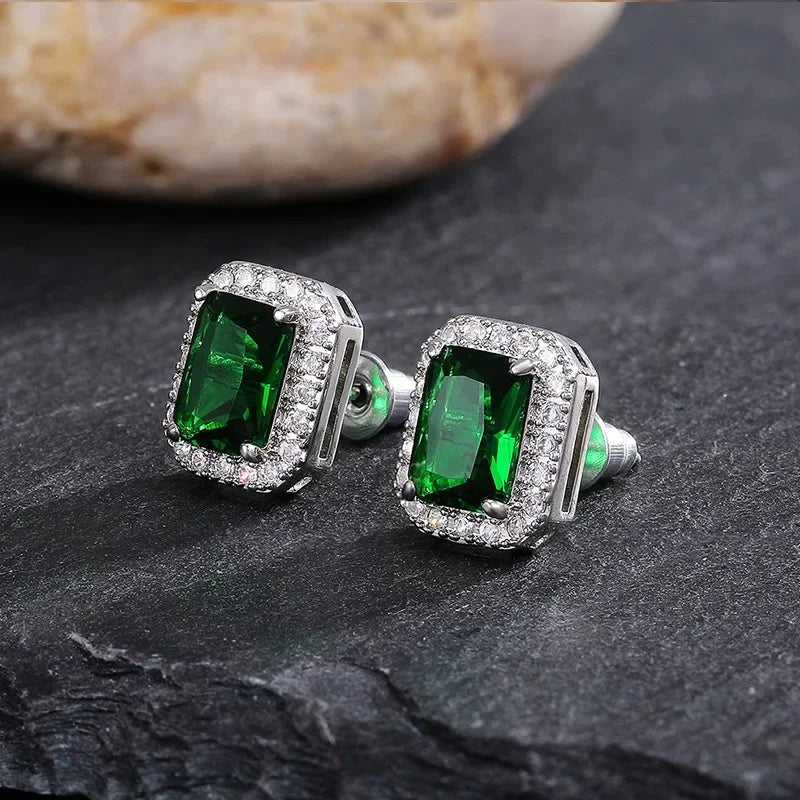 2025 Geometric Green CZ Sparkling Cubic Zirconia Earrings, Suitable for Women's Wedding Parties, Elegant  Jewelry - Uknowucme