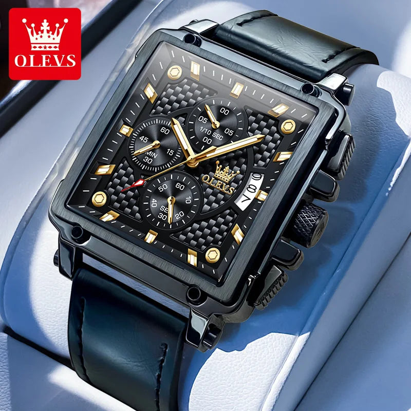 OLEVS Brand 9925 Men's Watches Gold Square Dial Quartz Male Watch Original Leather Strap Fashion Watch 30m Waterproof Top Ten - Uknowucme