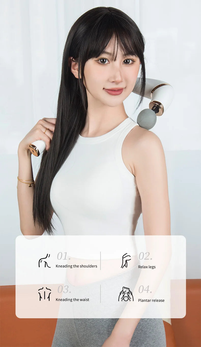 Massage Gun with Upgraded Extended Handle U-Shaped Back Massager Deep Tissue with 4 Massage Heads Fascia Gun Muscle Relaxation