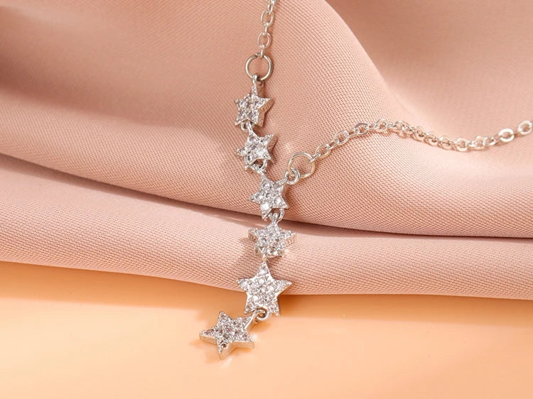 Fashion Pentagram Star 925 Sterling Silver Crystal Clavicle Chain Necklaces  XL065 - Uknowucme