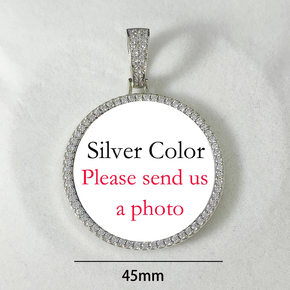 Custom Moissanite Photo Pendant 925 Silver VVS Personalized DIY Memory Picture Mini Small Medium Circle Chain Pendant Necklace - Uknowucme