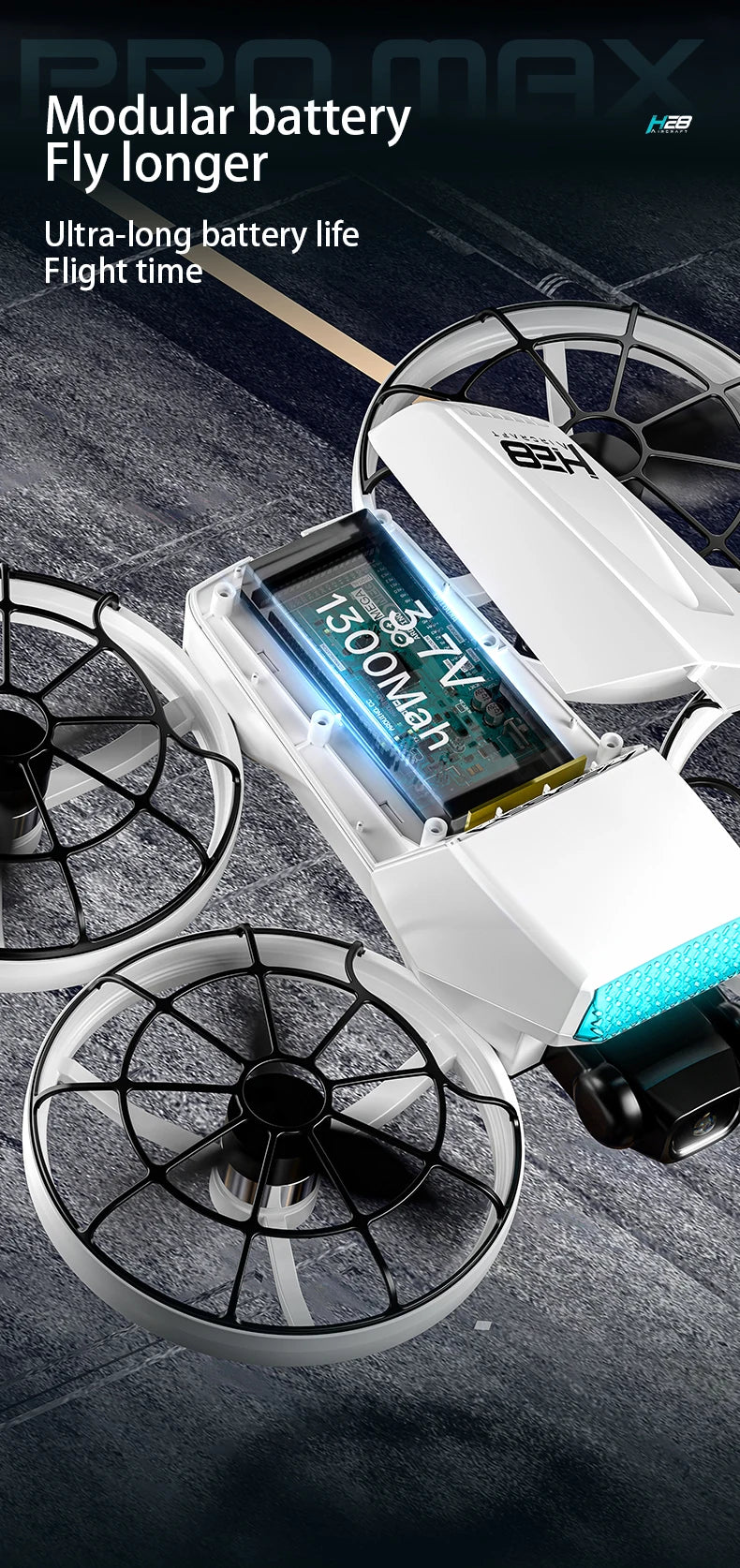 Drone H28 : gyroscope 6 axes pour un vol 360° stable, technologie 2,4 GHz, Automatic facial recognition photo-taking