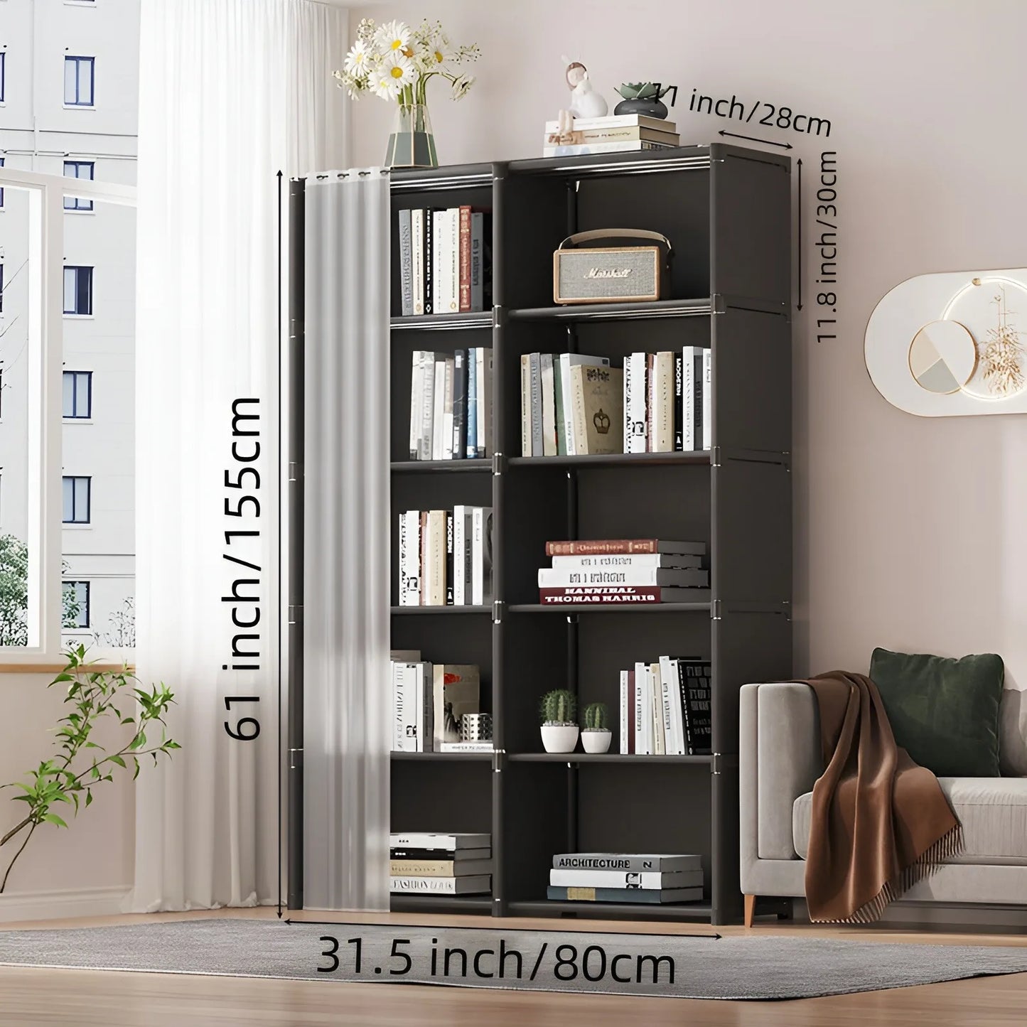 Wardrobe Rack Dustproof Cloth Closet Organizers Cabinet Large Capacity Heavy Duty Simple Assembly Bedroom Hanger Storage Shelves