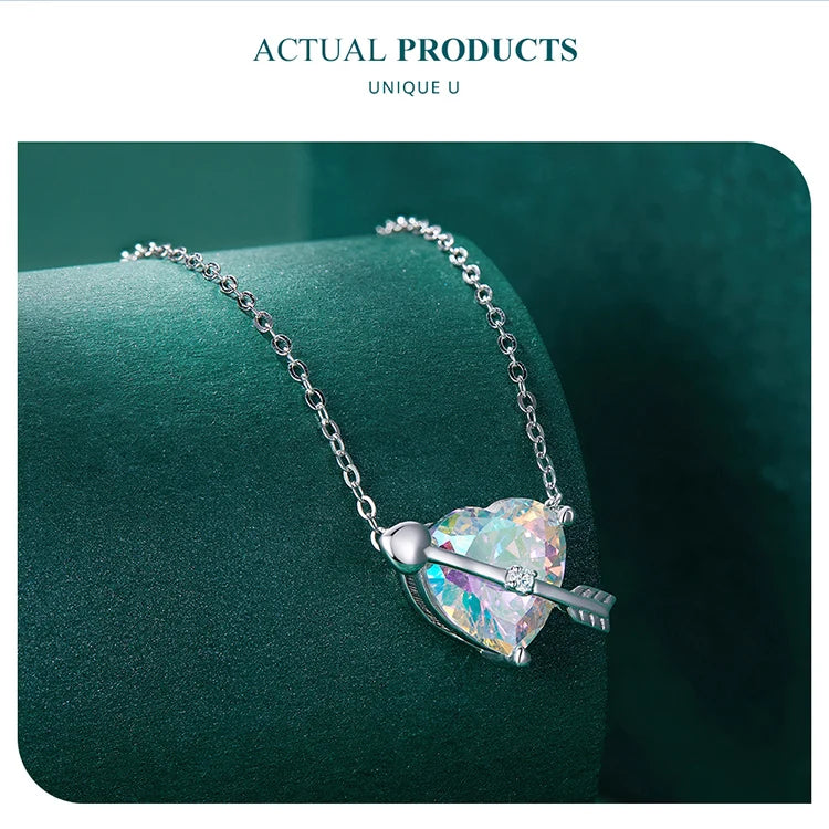 WOSTU 925 Sterling Silver Original Zircon Love Necklace Adjustable Neck Chain Cupid Arrow Heart Pendant For Women Jewelry Gift - Uknowucme