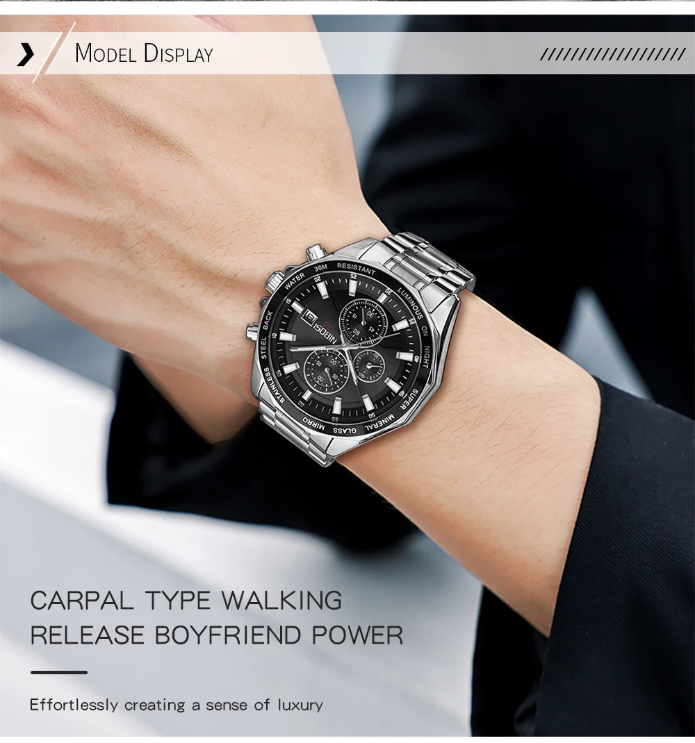NIBOSI Fashion Big Watch Stainless Steel Top Brand Luxury Sport Chronograph Quartz Watches For Men Wristwatch Relogios Masculino - Uknowucme