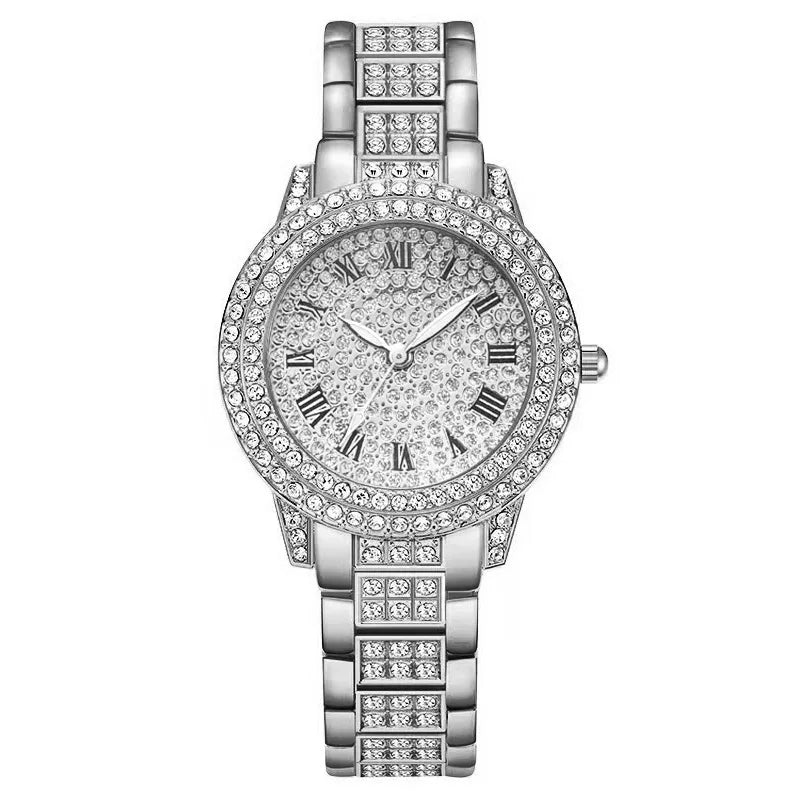 Light Luxury Stylish Women Watch Iced Out Filled With Diamonds Trend Watch  Personality Accessories Jewelry Set Gift Box