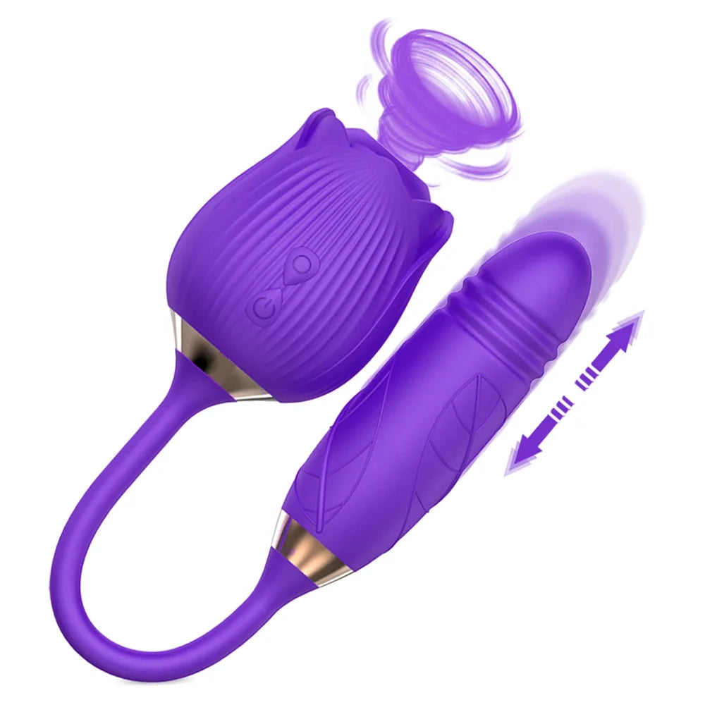 Rose Sucking Vibrator Women Masturbator Nipple Penetration Vagina Vibrator Sucker Dildo Masturbators 2 in 1 Sexy Shop Products