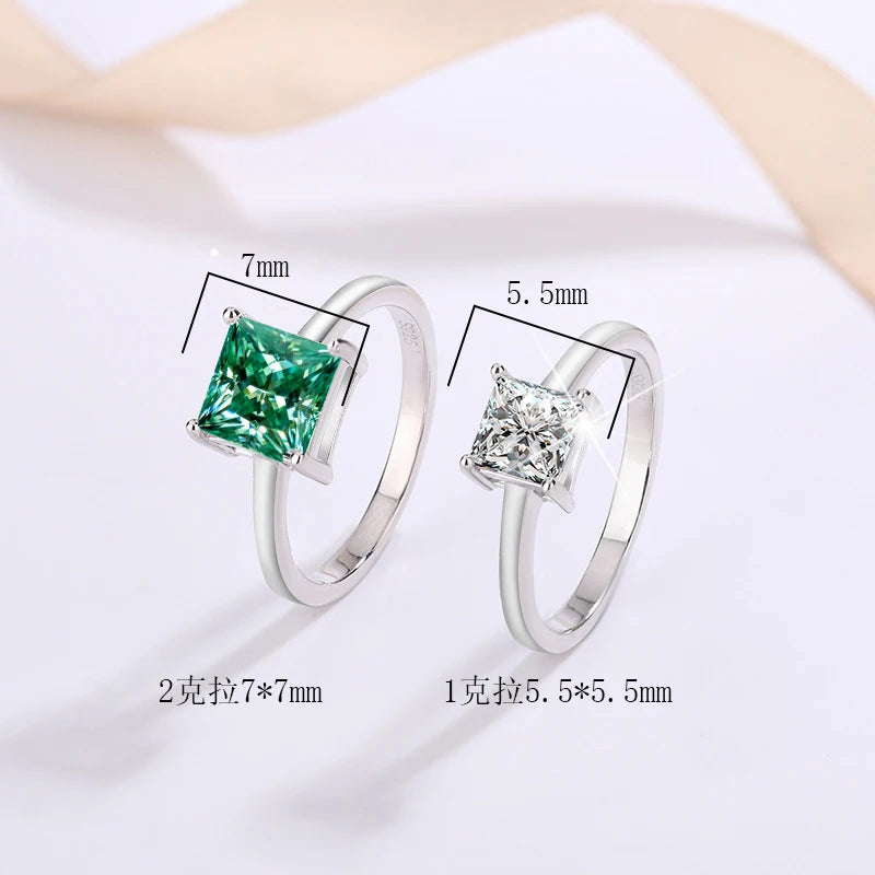FIRERING 1-2ct Square Moissanite Ring GRA Certificate Passed Diamond Test S925 Silver Women Anniversary Jewelry Gift - Uknowucme