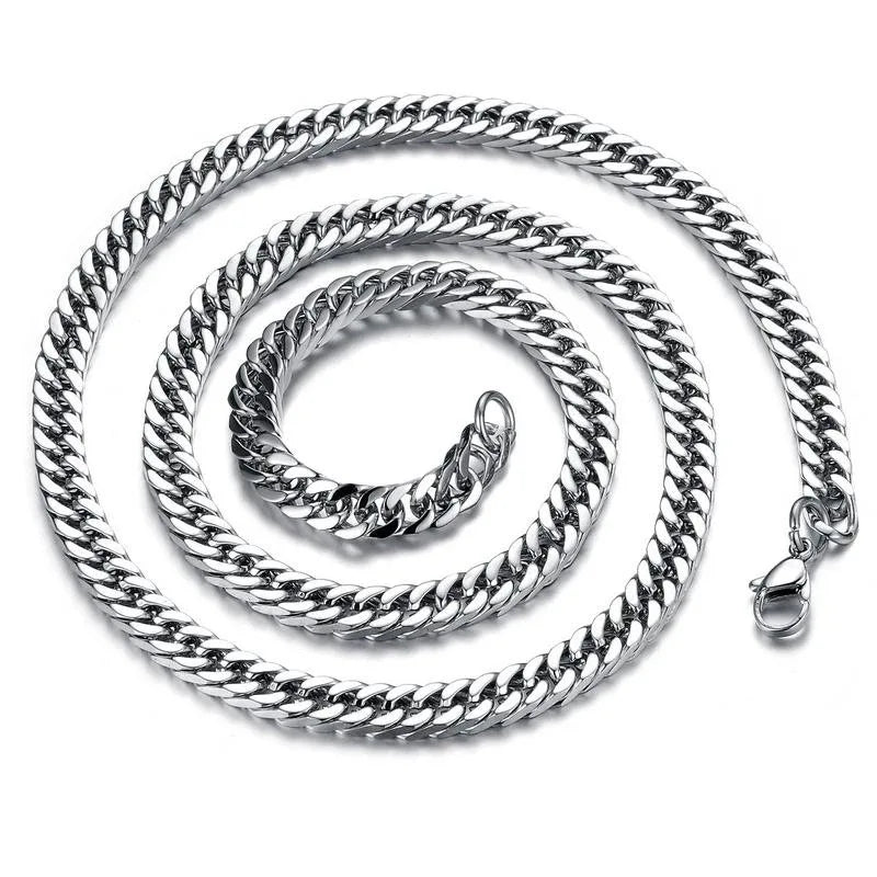 HNSP Stainless Steel Cuban Chain Necklace for Men, Punk Neck Chains, Silver Color, Jewelry Accessories, Gift, 8mm-14mm - Uknowucme