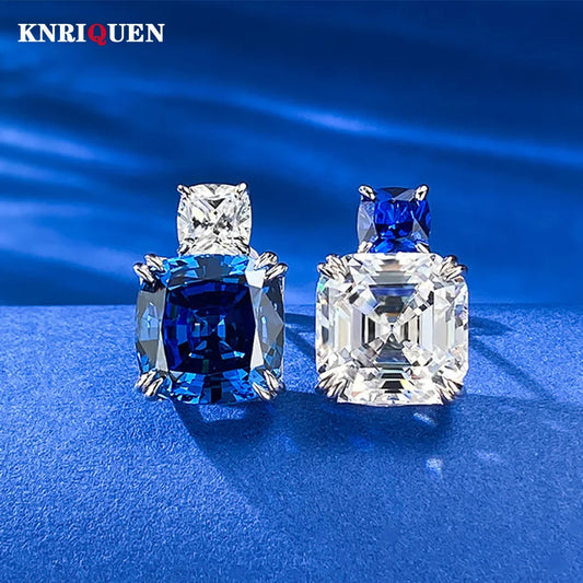 Charms 100% 925 Real Silver 10*10MM Sapphire Lab Diamond Stud Earrings for Women Gemstone Wedding Party Fine Jewelry Lady Gifts - Uknowucme