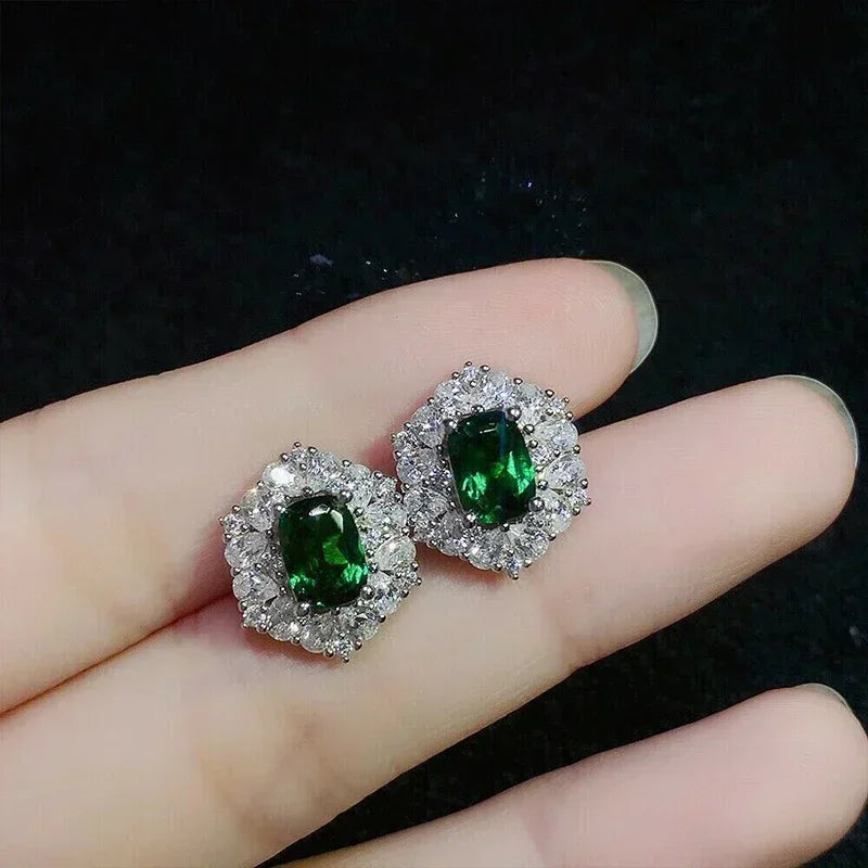 2025 Geometric Green CZ Sparkling Cubic Zirconia Earrings, Suitable for Women's Wedding Parties, Elegant  Jewelry - Uknowucme