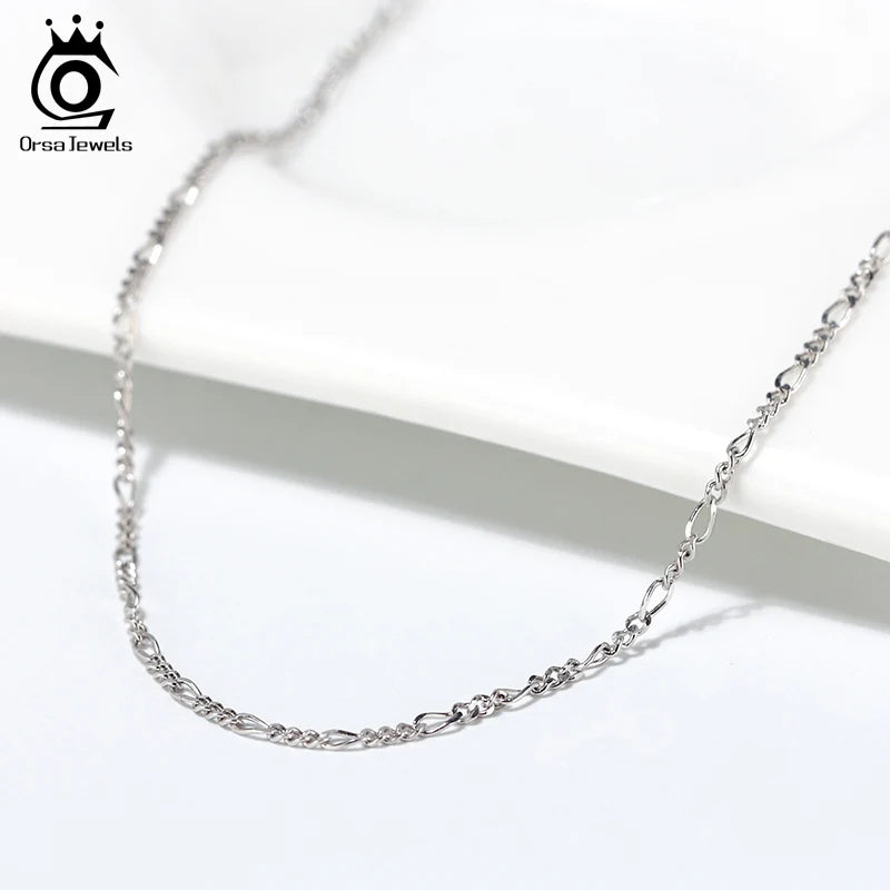 ORSA JEWELS 100% 925 Sterling Silver 1.7mm Diamond-Cut Figaro Link Chain Necklace Simple Dainty Neck Chain Jewelry SC27 - Uknowucme