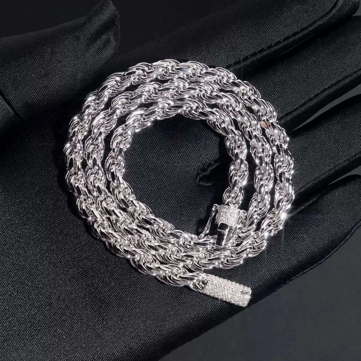 6mm Iced Moissanite Rope Chain Necklace Stainless Steel Hiphop Rapper Plated 18k Gold Bling Diamond Link Bracelet Necklaces Men - Uknowucme