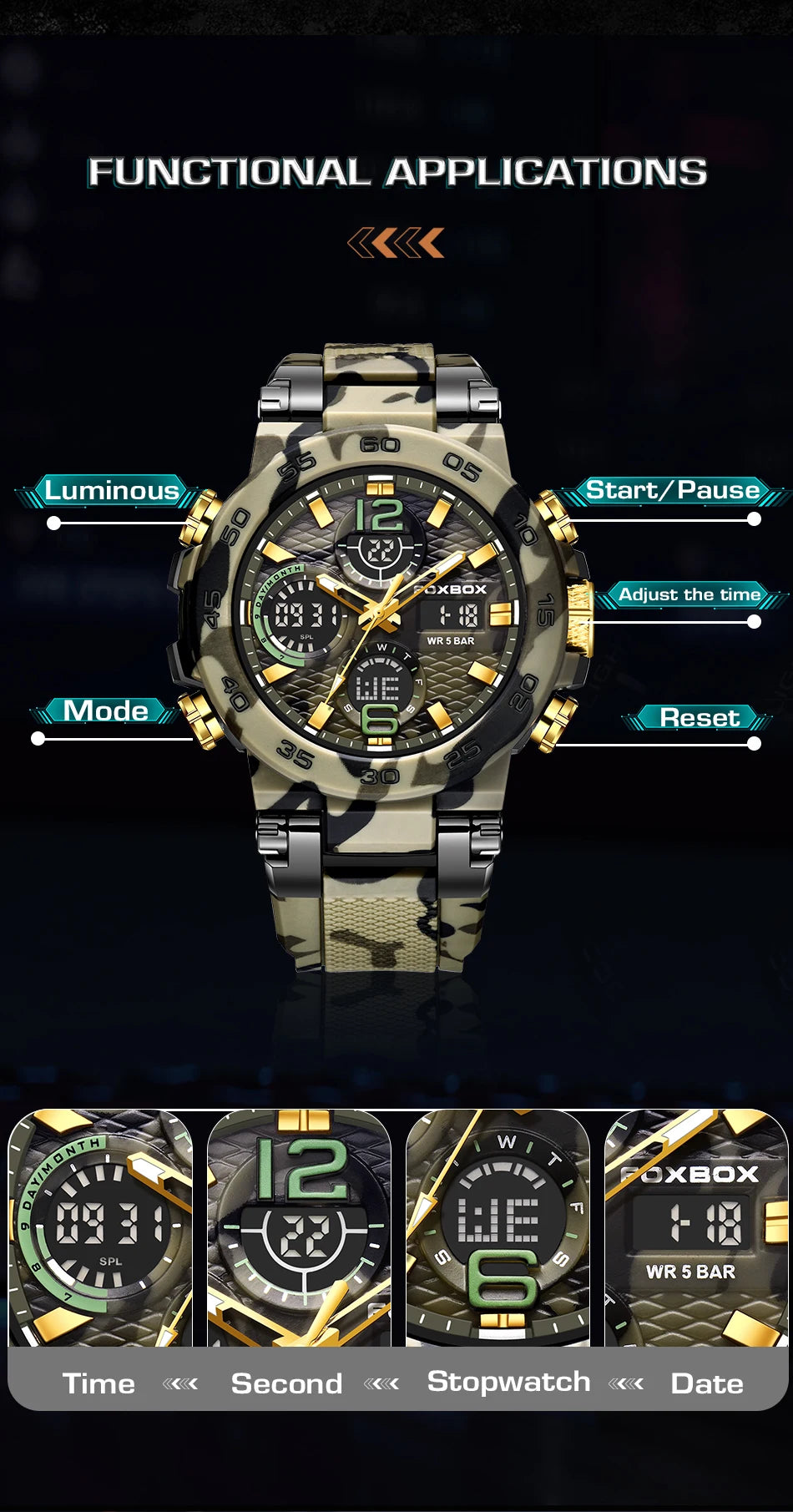 FOXBOX Military Digital Watch for Men Camouflage Waterproof Wristwatch Mens Shockproof Sport Quartz Tactical Clock Montre Homme - Uknowucme