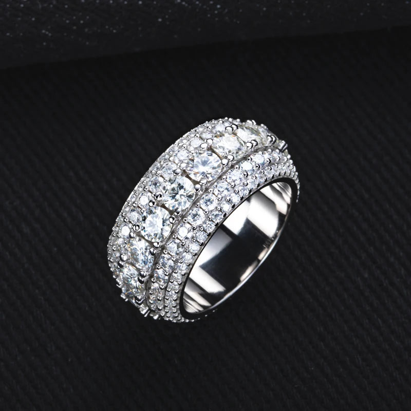 MossanRappr 11.6cttw Moissanite Iced out Diamond Ring 925 Sterling Silver High Quality and Fashion Jewelry for Men's Party Wear - Uknowucme