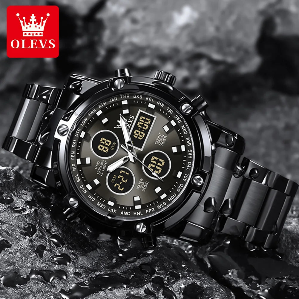 OLEVS Original Brand Men's Watches Waterproof Trendy Electronic Watch Multifunctional LED Luminous Fashion Stainless Steel - Uknowucme