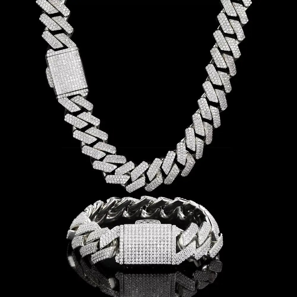 Pass Diamond Miami Hip Hop Jewelry VVS Stone Shiny 3ROW Men 925 Sterling Silver Necklace Moissanite Cuban Link Chain Luxury - Uknowucme