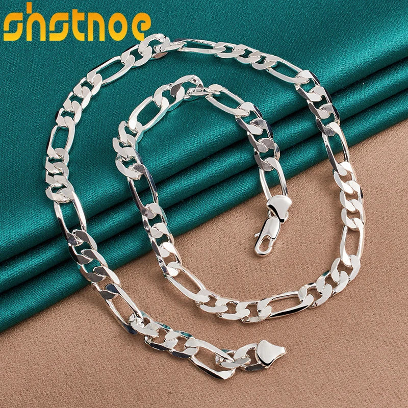 925 Sterling Silver 8mm Geometric 20 Inch Cuban Chain Necklace For Man Women Party Engagement Wedding Gift Fashion Charm Jewelry