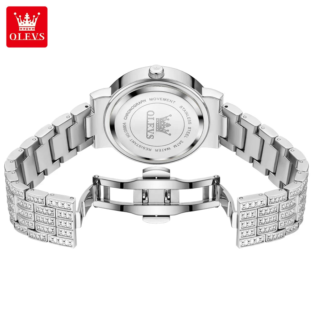 OLEVS Top Original Brand Women's Watches Elegant Luxury Full Diamond Quartz Watch for Lady's Waterproof Silver Female Wristwatch - Uknowucme