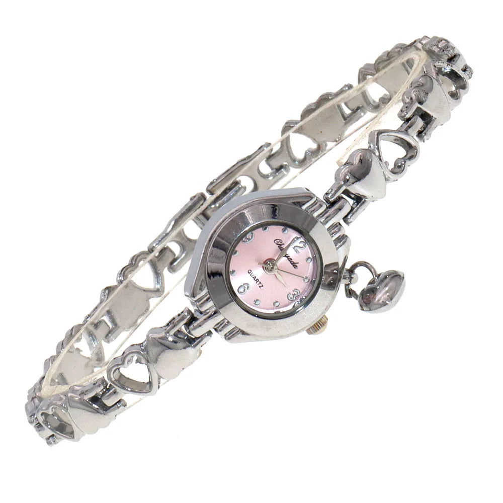 Cute Women's Fashion Small Dial Quartz Bracelet Wrist Watch Wholesale New Arrival with heart pendant Ladies Watch - Uknowucme