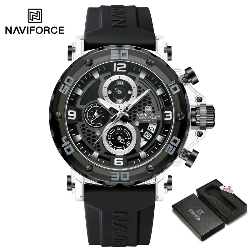 NAVIFORCE Men's Quartz Watch Fashion Trend 5ATM Waterproof Male Watches Chronograph Luminous Hands Silicone Strap Lightweight - Uknowucme
