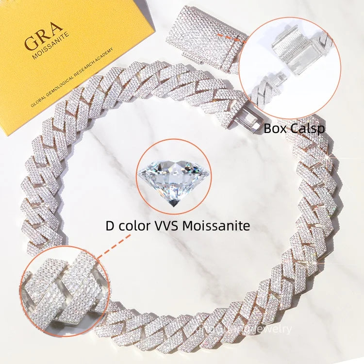 20mm 4rows Gold Plated 925 Sterling Silver Iced Out Moissanite Diamond Cuban Link Chain - Uknowucme