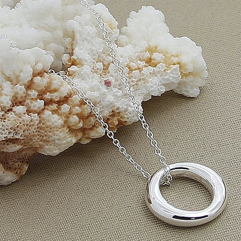 DOTEFFIL 925 Sterling Silver Round Circle Smooth Pendant Necklace 18 Inch Chain For Women Wedding Engagement Fashion Jewelry - Uknowucme
