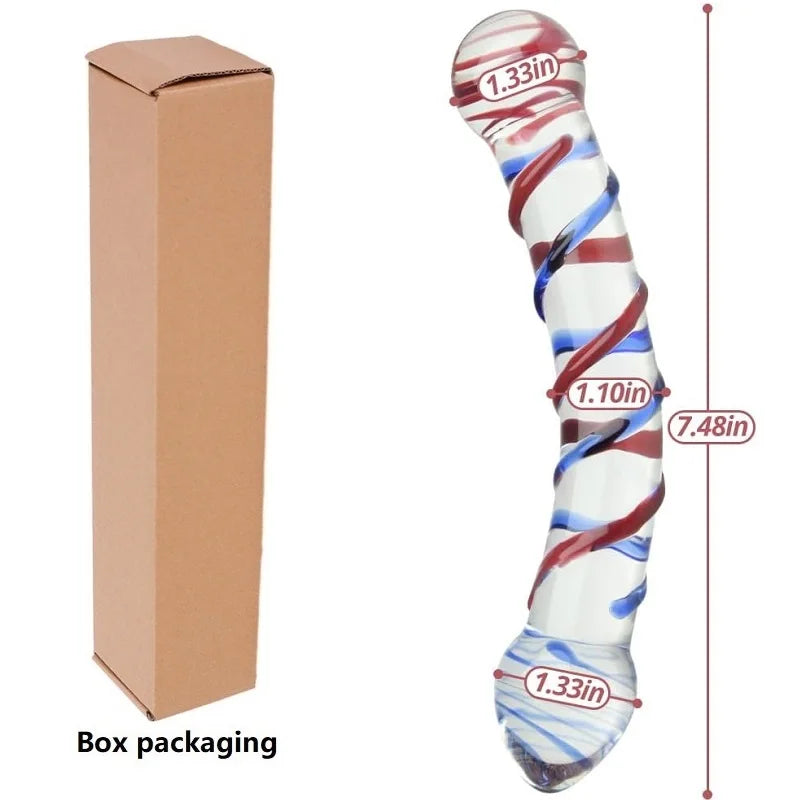 Glass Double Dildo G-Spot Stimulation Butt Plugs Anal Trainer Crystal Pleasure Wand with Raised Spiral Texture for Men Women
