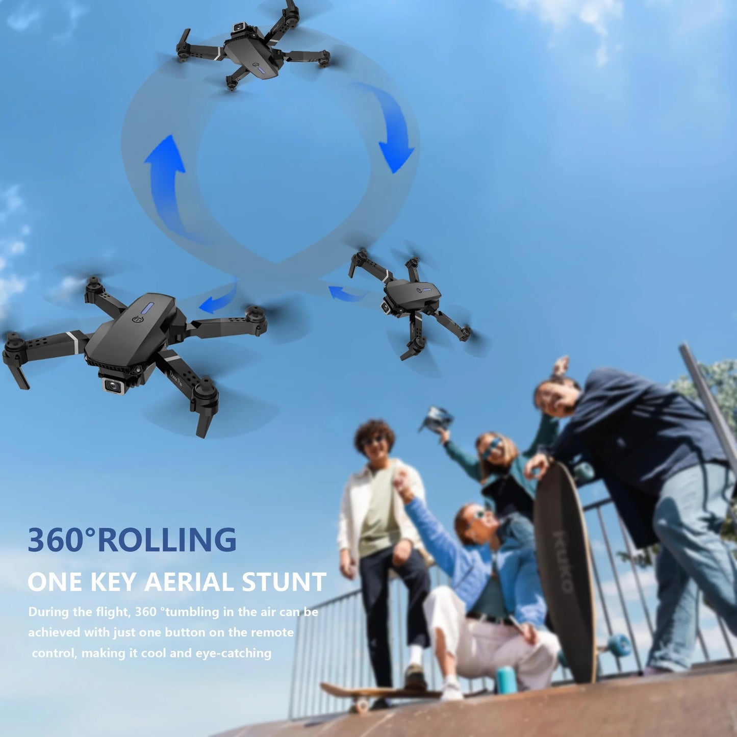 E88 Drone with Dual 4K HD Cameras,  Wi-Fi, USB Charging, 1181.1inch Max Altitude, 3m/s Speed, One-Click Return,  No GPS，4k drone