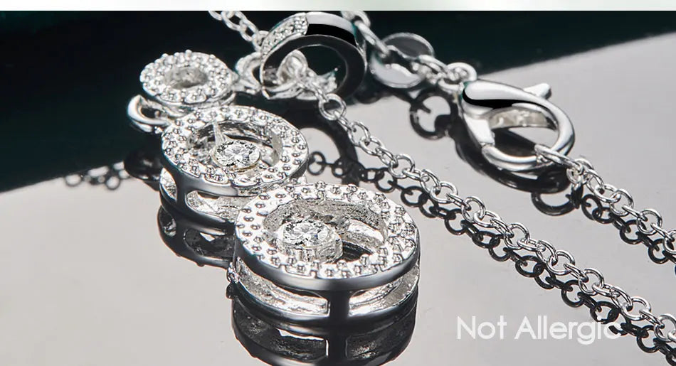 DOTEFFIL 925 Sterling Silver Three Round Circle AAA zircon Pendants Necklace 18 inch Chain For Woman Wedding Engagemen Jewelry - Uknowucme