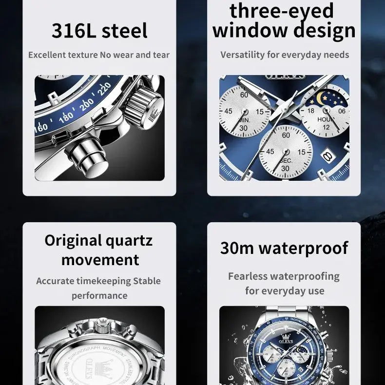 OLEVS Original Brand Men's Watches High Quality Stainless steel Waterproof Luminous Sports Date Watch for Man Reloj Hombre - Uknowucme