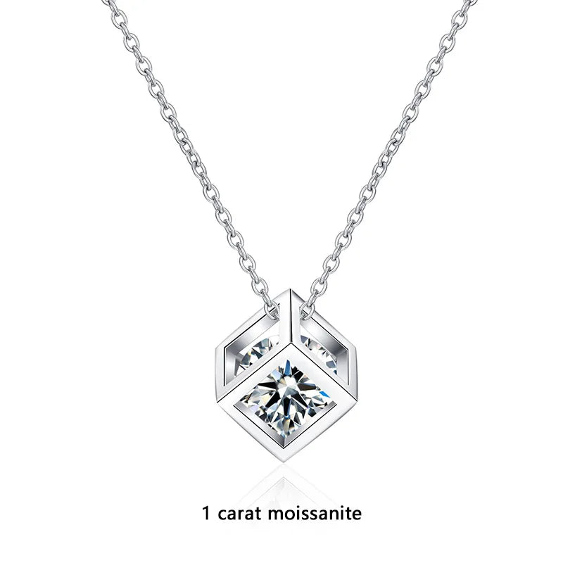 Moissanite diamond necklace, S925 silver plated with pt950 gold, square pendant necklace - Uknowucme
