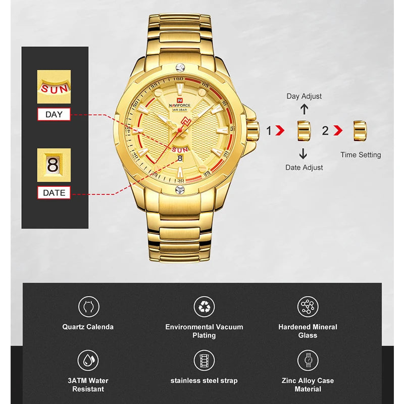 NAVIFORCE Men Luxury Wrist Watch Waterproof Business Male Watches Stainless Steel Casual Quartz Calendar Clock Relogio Masculino - Uknowucme