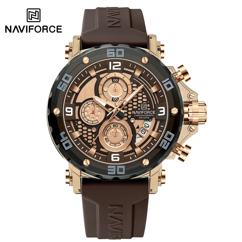 NAVIFORCE Men's Quartz Watch Fashion Trend 5ATM Waterproof Male Watches Chronograph Luminous Hands Silicone Strap Lightweight - Uknowucme