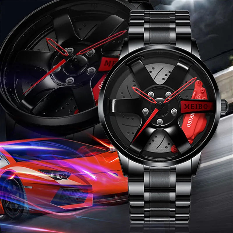 2024 Top Men Leather Watches Men Car Wheel Hub Stainless Steel Quartz Watch For Mens Military Sports Watch Relogio Masculino - Uknowucme