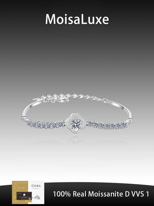MoisaLuxe Official Store Moissanite Plata Sterling 925 Silver Hand-inlaid Moissanite Four-leaf Hollow Row Diamond Bracelets - Uknowucme