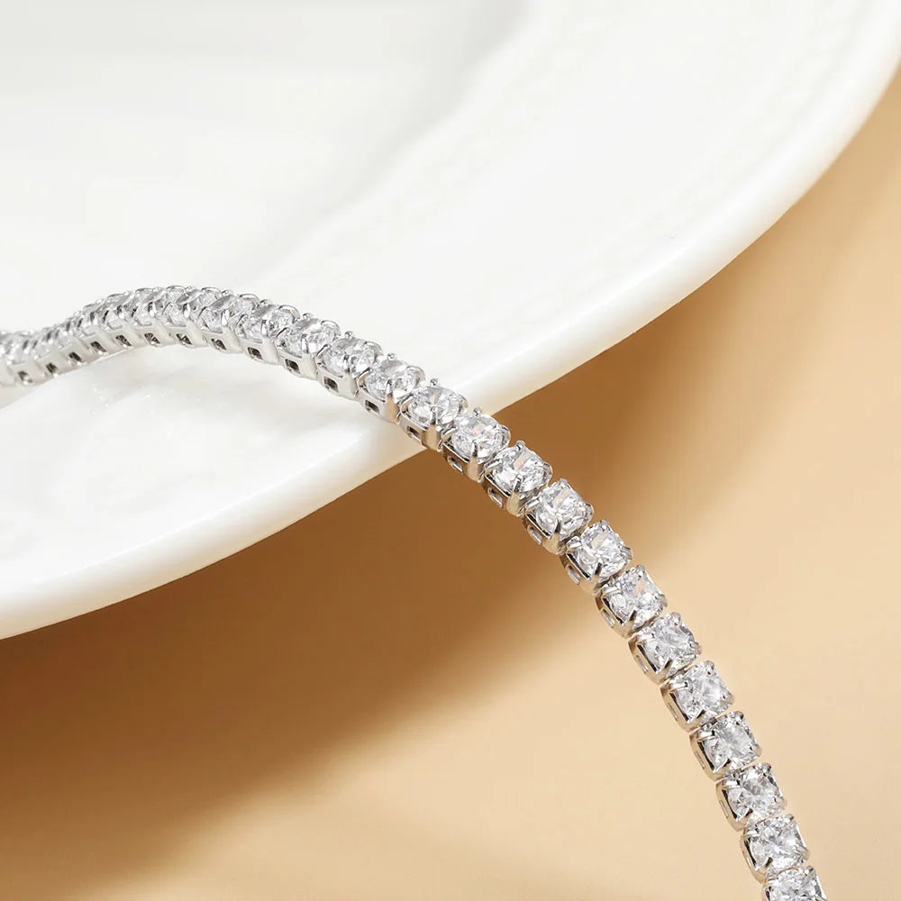 2mm Moissanite Tennis Necklace For Women S925 Silver Plated 18K Gold Sparking Rhinestone Choker Chain Wedding Jewelry Adjustable - Uknowucme