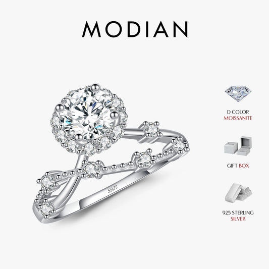 MODIAN Moissanite Ring Delicate Lab Diamond Halo Ring 925 Sterling Silver Crown Luxury Rings for Women Wedding Fine Jewelry - Uknowucme