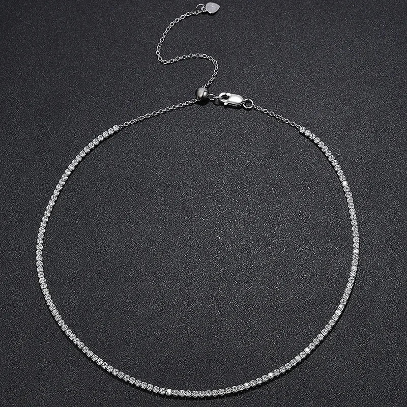 2mm Moissanite Tennis Necklace For Women S925 Silver Plated 18K Gold Sparking Rhinestone Choker Chain Wedding Jewelry Adjustable - Uknowucme