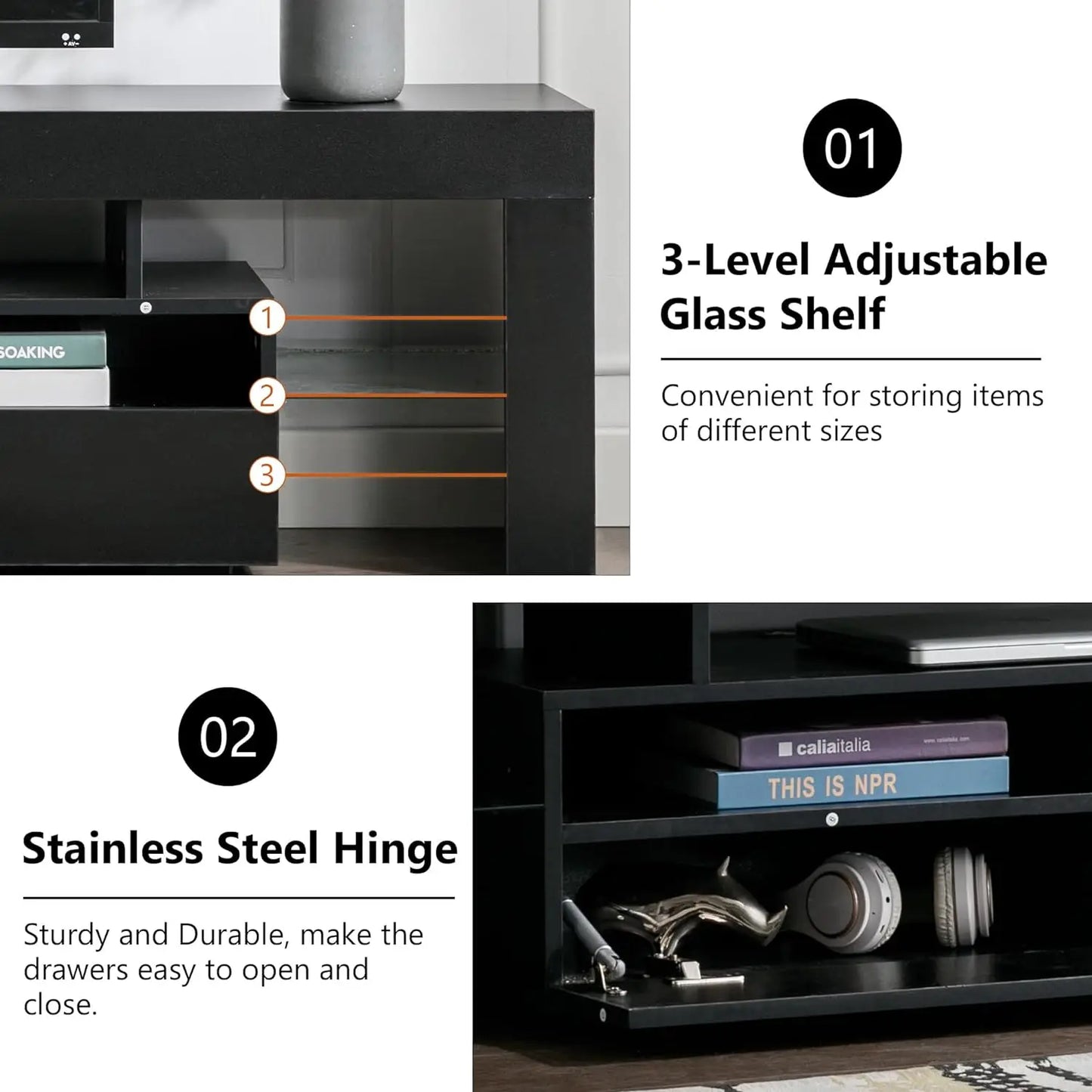 EBELLO 63-Inch Storage TV Cabinet TV Support Shelf Storage Cabinet with Multi-Color Lighting Strips