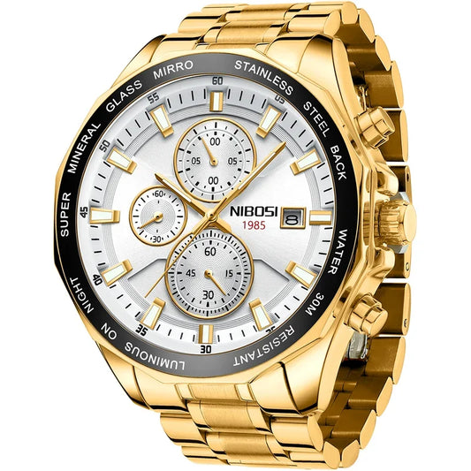 NIBOSI Fashion Big Watch Stainless Steel Top Brand Luxury Sport Chronograph Quartz Watches For Men Wristwatch Relogios Masculino - Uknowucme