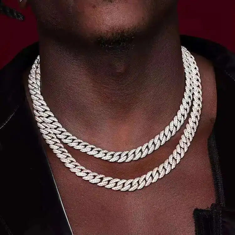 Full Ice Out Mossanite Cuban Chain 6mm 9mm 13mm 2rows 925 Sterling Silver Chain Hip Hop Necklace VVS Moissanite Cuban Link Chain - Uknowucme
