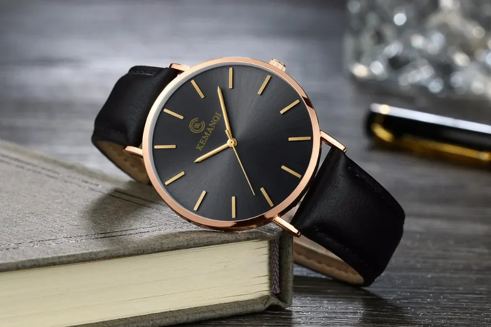 Fashion Ultra Thin Men's Quartz Wristwatch Minimalist Style Mens Watch Leather Band Business Casual Male Clock relogio masculino - Uknowucme