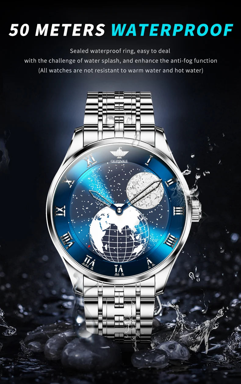 OUPINKE 3230 Men's Watches Flywheel Automatic Mechanical Original Wristwatch for Man Waterproof Luminous Perpetual Moon Phase - Uknowucme