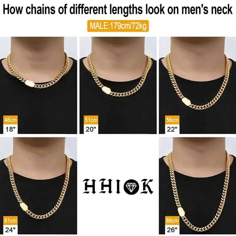 6-12mm Width New Style Stainless Steel Cuban Chain Gold/Silver Color Fashion Hip Hop Men and Women Necklace Jewelry