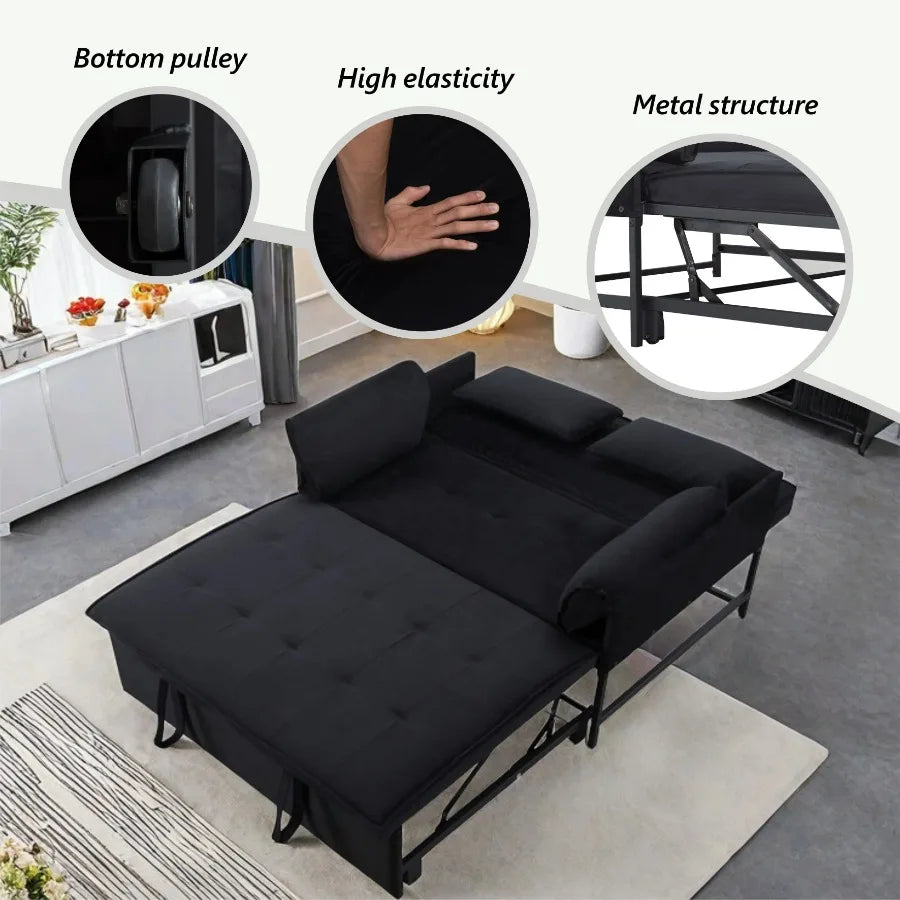 BSHTI Fold out Sleeper Sofa Bed,Durable Metal Frame,Velvet Upholstery,Conversion Sofa With 5 Adjustable Reclining Positions