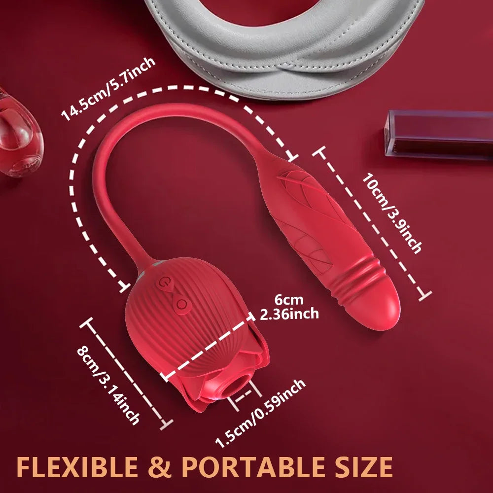 Rose Sucking Vibrator Women Masturbator Nipple Penetration Vagina Vibrator Sucker Dildo Masturbators 2 in 1 Sexy Shop Products