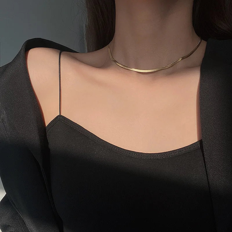 Luxury Fashion Stainless Steel Gold Plated Chain Necklace for Women Golden Choker Necklaces for Woman Girl Gifts Party Jewelry - Uknowucme